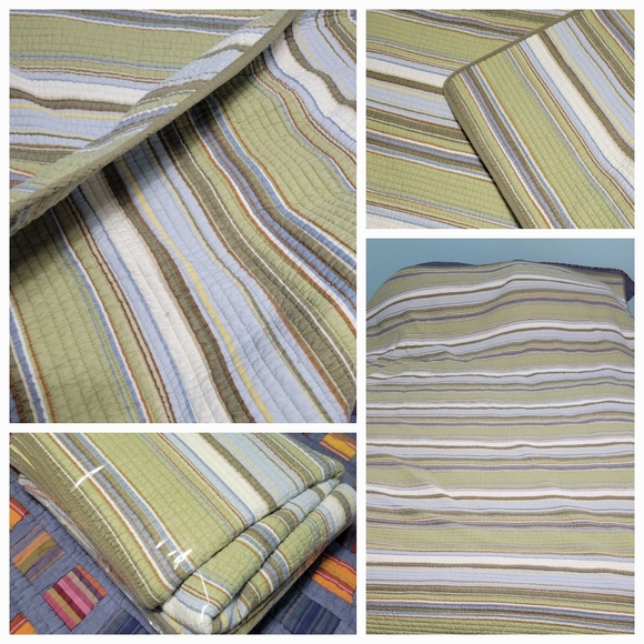 Reversible Quilt Stripes Blue White Green Grey lightweight reverses Twin